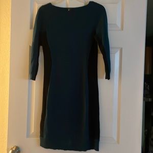 Ann Taylor XS Fitted Dress, Midnight Blue w Green Hue and Black Sides
